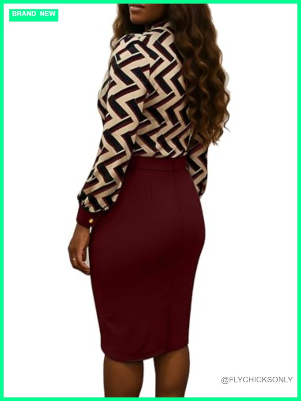 Women Formal Long Sleeve Midi Pencil Dress for Work Office Party - Picture 4 of 4